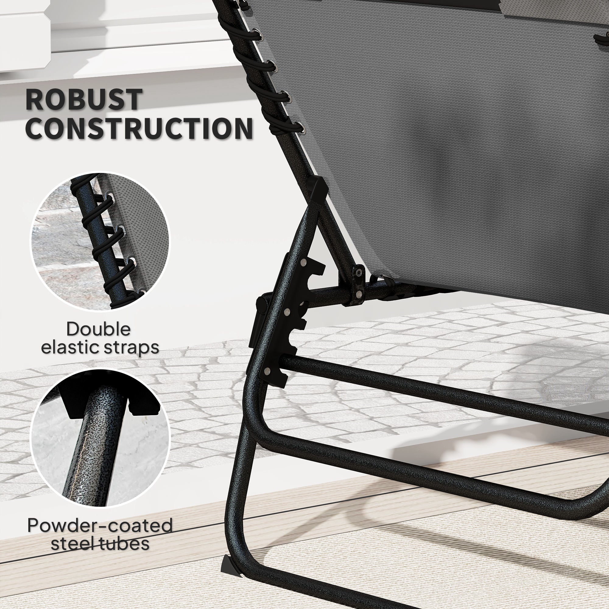 Outsunny Set of Two Reclining Sun Loungers - Charcoal Grey