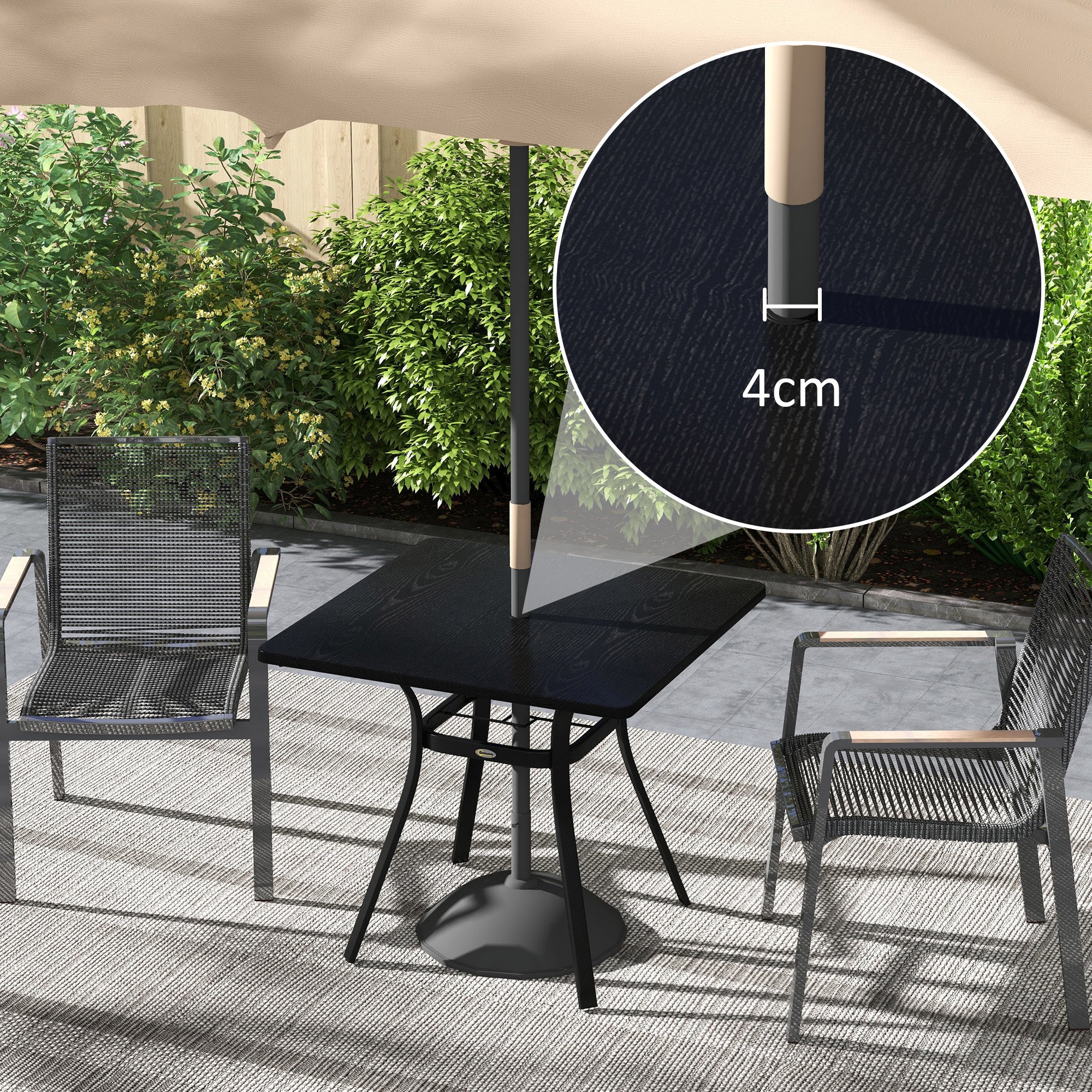 Outsunny Four-Seater Steel Garden Table, with 40mm Parasol Hole - Black