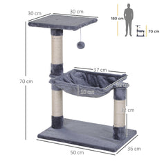 PawHut Cat Scratch Post with Bed Cat Tree for Indoor Cats Sisal Scratching Posts Hammock Kitty Activity Centre Grey