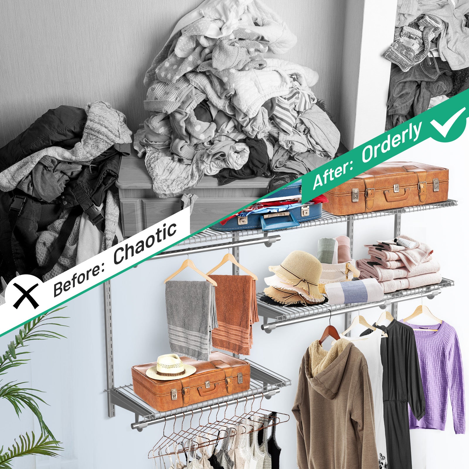 Space Saving Wall-Mounted Closet System with Adjustable Shelf-Grey