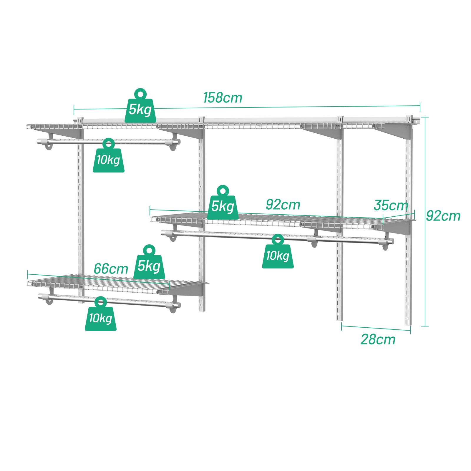 Space Saving Wall-Mounted Closet System with Adjustable Shelf-Grey