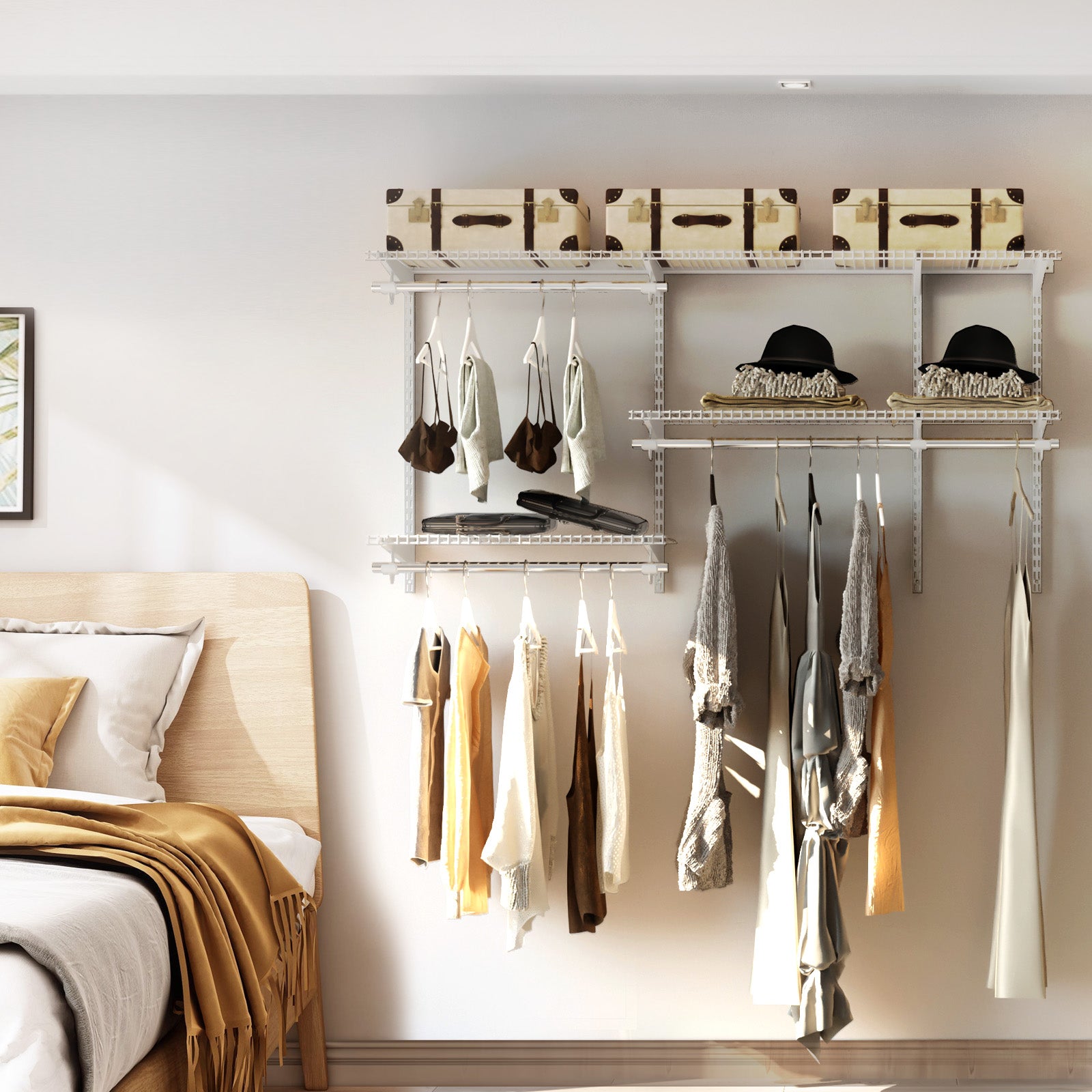 Space Saving Wall-Mounted Closet System with Adjustable Shelf-White