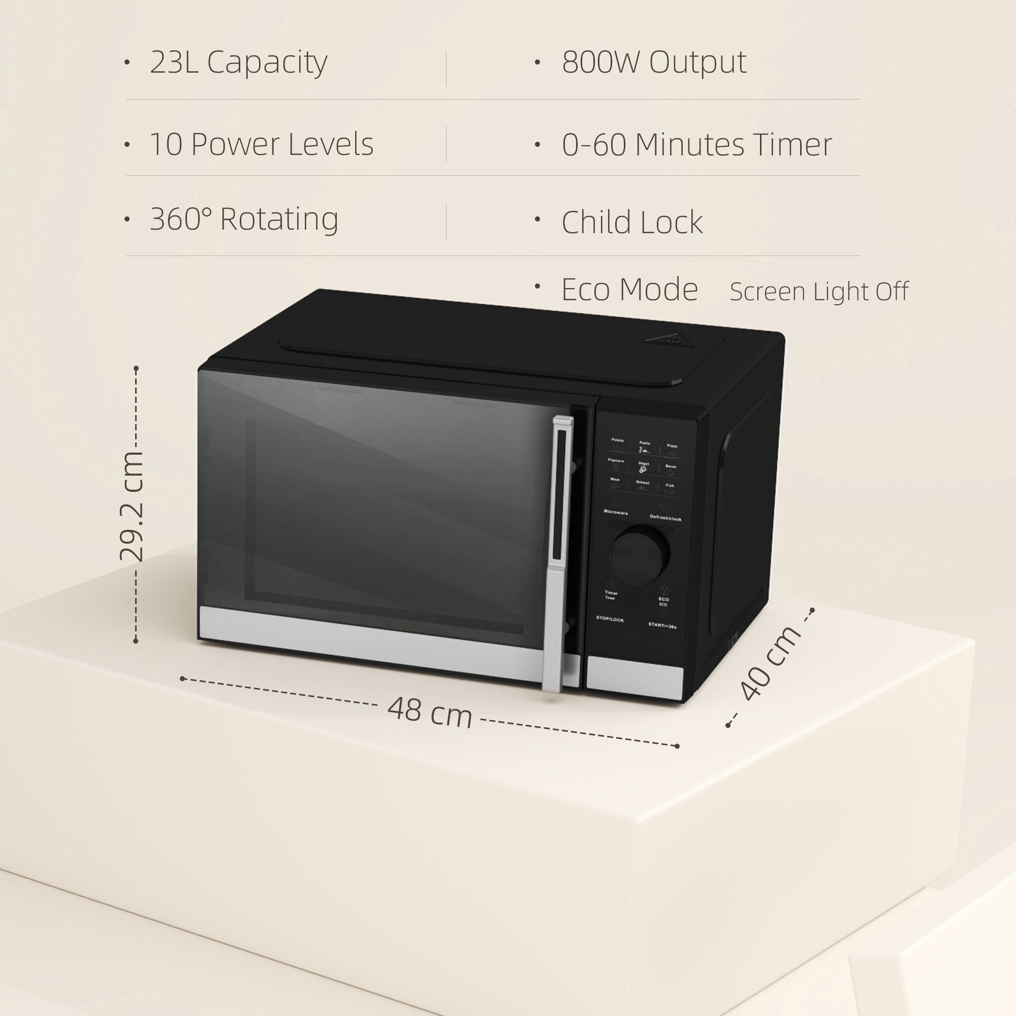 HOMCOM 23L 800W Microwave Oven, Digital Solo Microwave with 10 Power Levels, Automatic Defrost, 8 Auto Cook Menus, 60 Minutes Timer, Clock, Easy Clean, Small Black Microwave