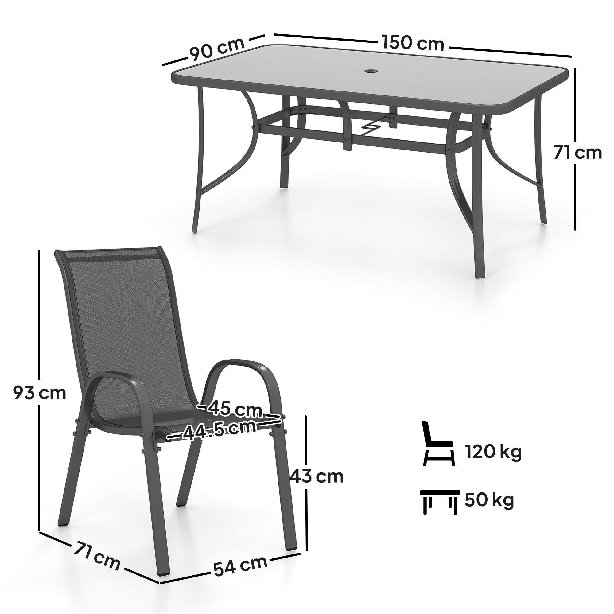 Outsunny Seven-Piece Outdoor Dining Set - Charcoal Grey