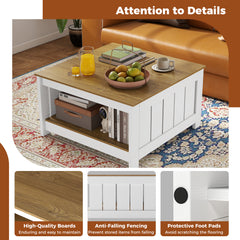 Square Coffee Table with Storage Shelf for Home Waiting Room-Natural