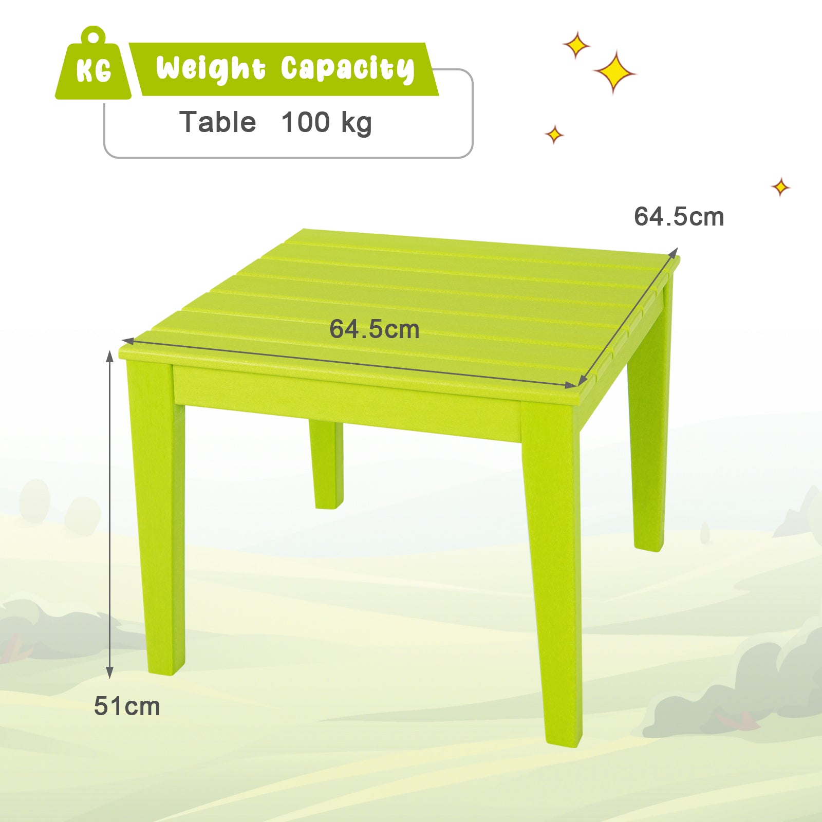 64.5 x 64.5 cm HDPE Square Kids Table for Reading Drawing Dining-Green