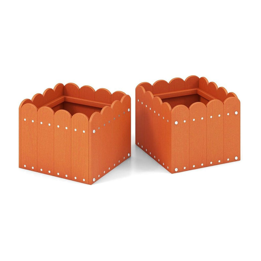 2 Pack Square Planter Box with Drainage Gaps-Orange
