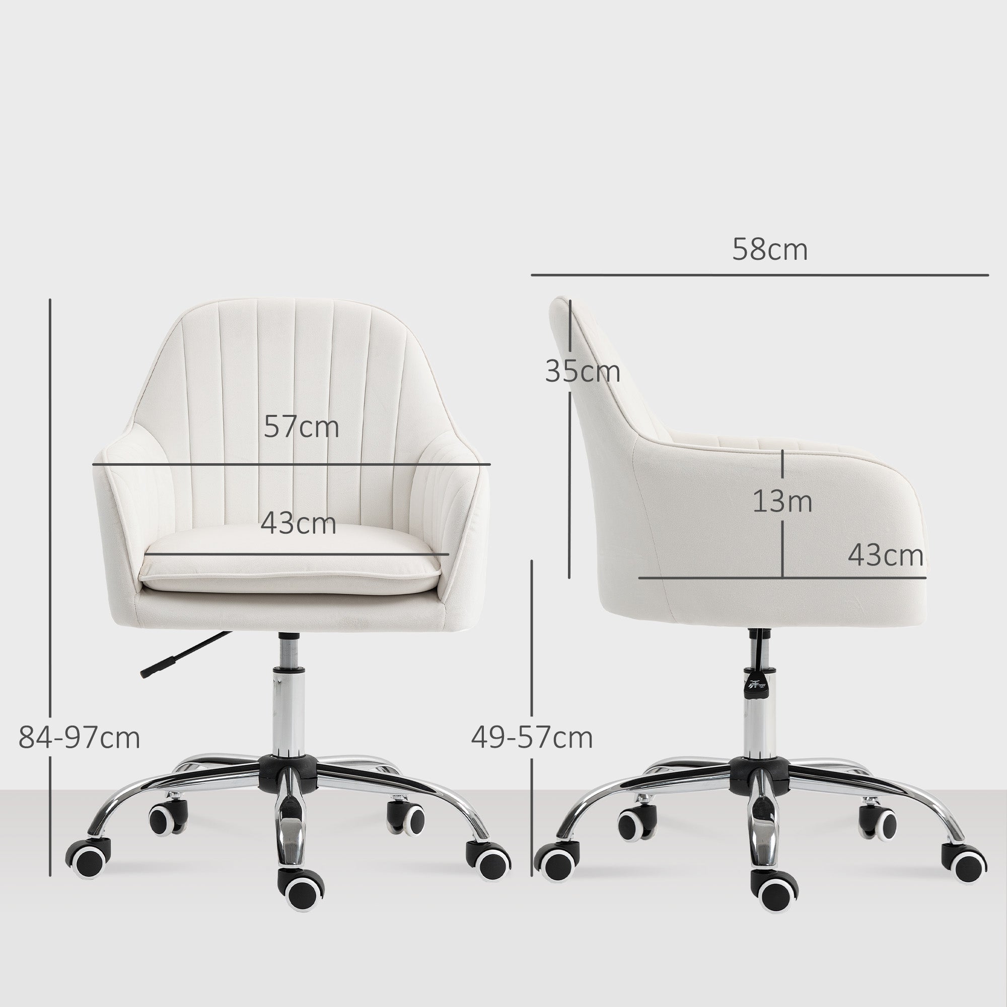 HOMCOM Velvet-Feel Office Chair with Adjustable Height and Wheels - Cream White