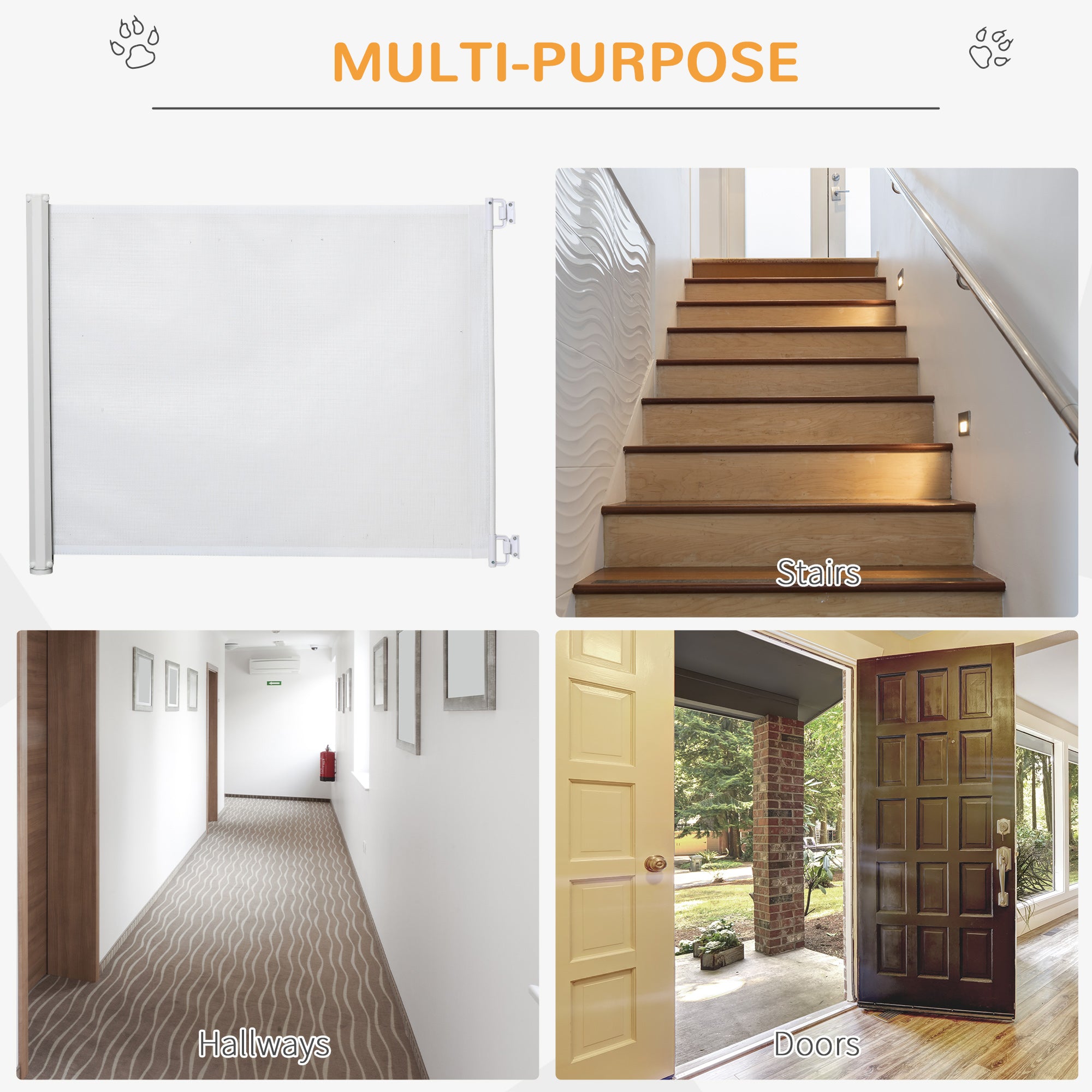 PawHut Retractable Stair Gate, Dog Pet Barrier, for Doorway, Staircase, Hallway - White