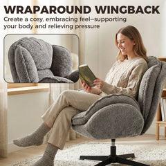 HOMCOM Modern Wingback Accent Chair, Velvet Armchair with Four-Star Base, S-Springs, Swivel, Grey