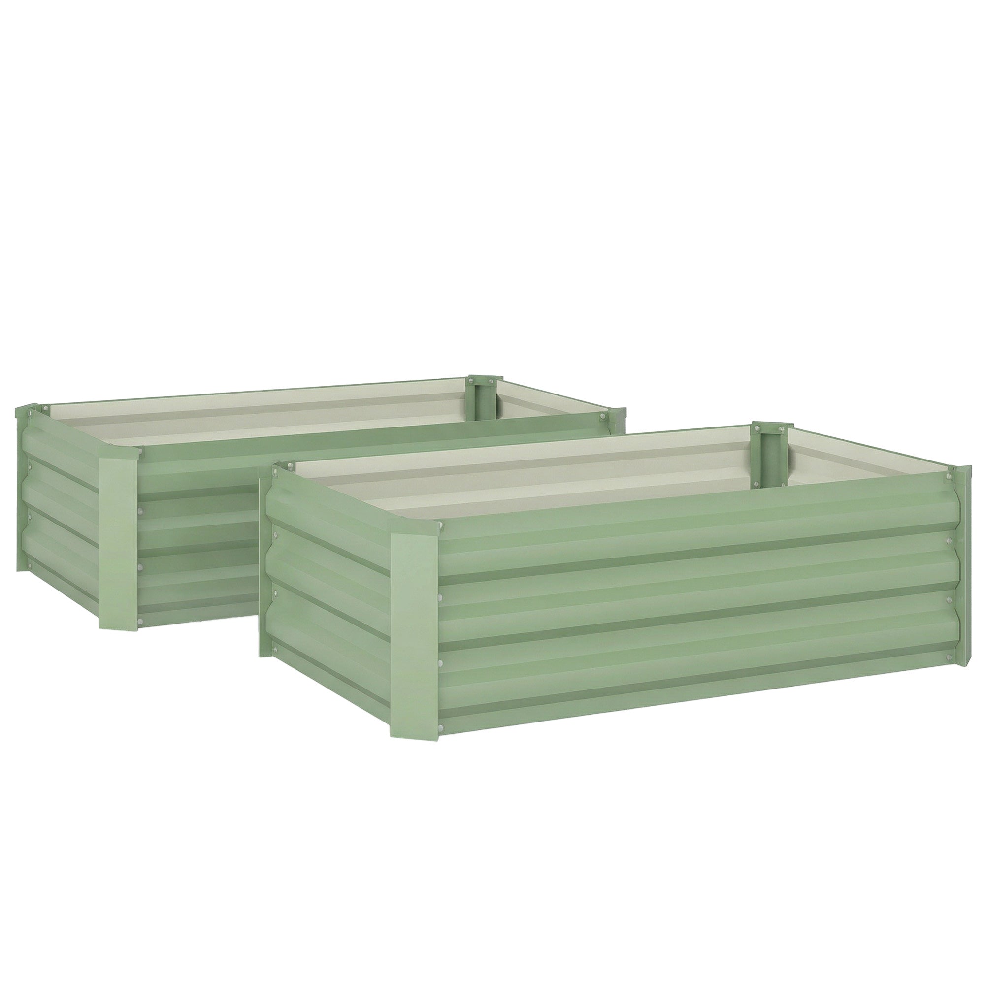 Outsunny Set of Two 100 x 60cm Steel Planter Boxes - Light Green