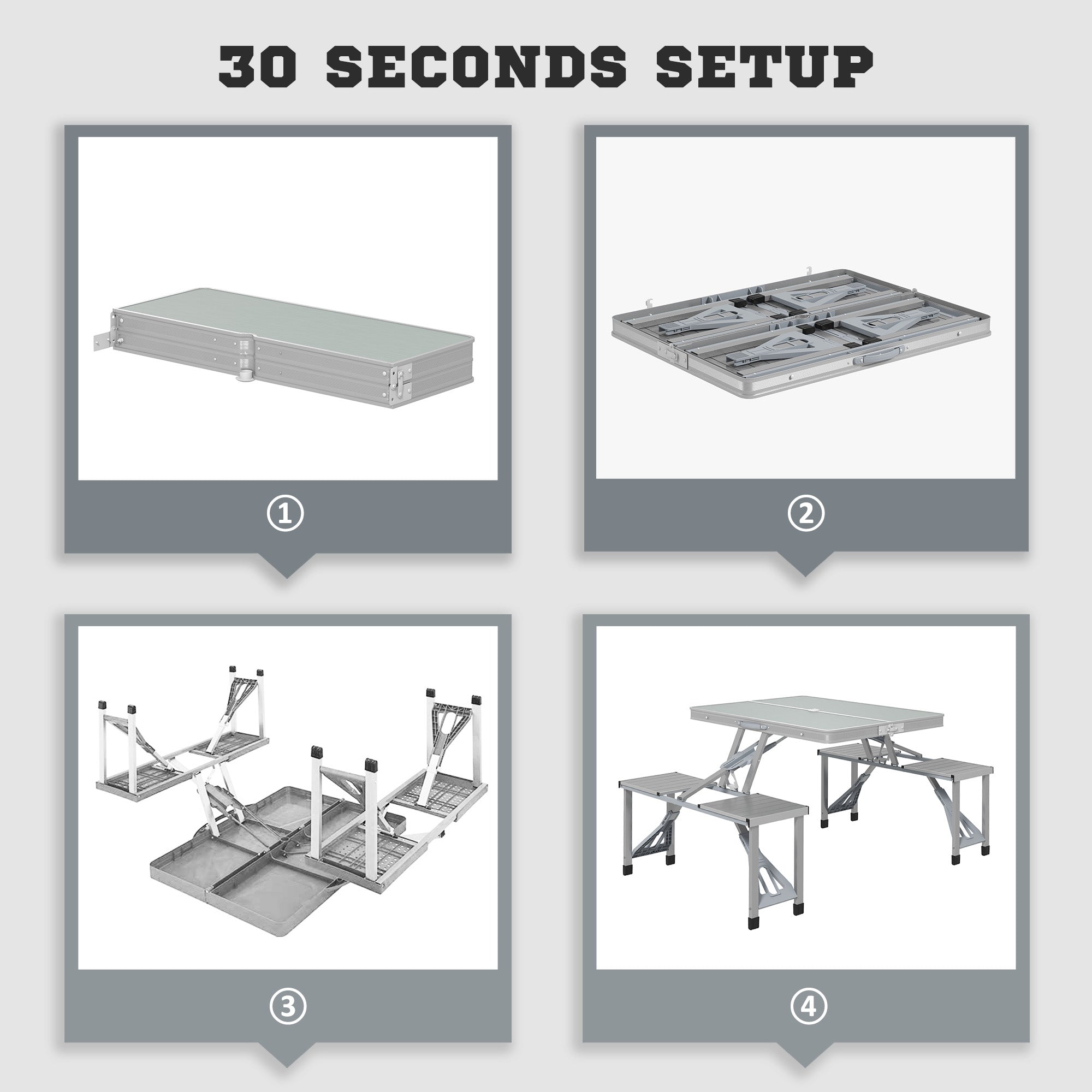 Outsunny Folding Picnic Table with 4 Seats and Umbrella Hole - Grey