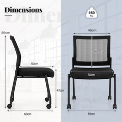 The office chairs shown from side and front angles with various measurements and labels