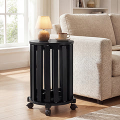 Stackable Stools Set of 4 with Rolling Base Solid Rubber Wood Nesting Stools-Black