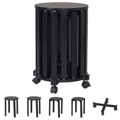 Stackable Stools Set of 4 with Rolling Base Solid Rubber Wood Nesting Stools-Black