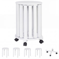 Stackable Stools Set of 4 with Rolling Base Solid Rubber Wood Nesting Stools-White