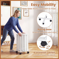 Stackable Stools Set of 4 with Rolling Base Solid Rubber Wood Nesting Stools-White