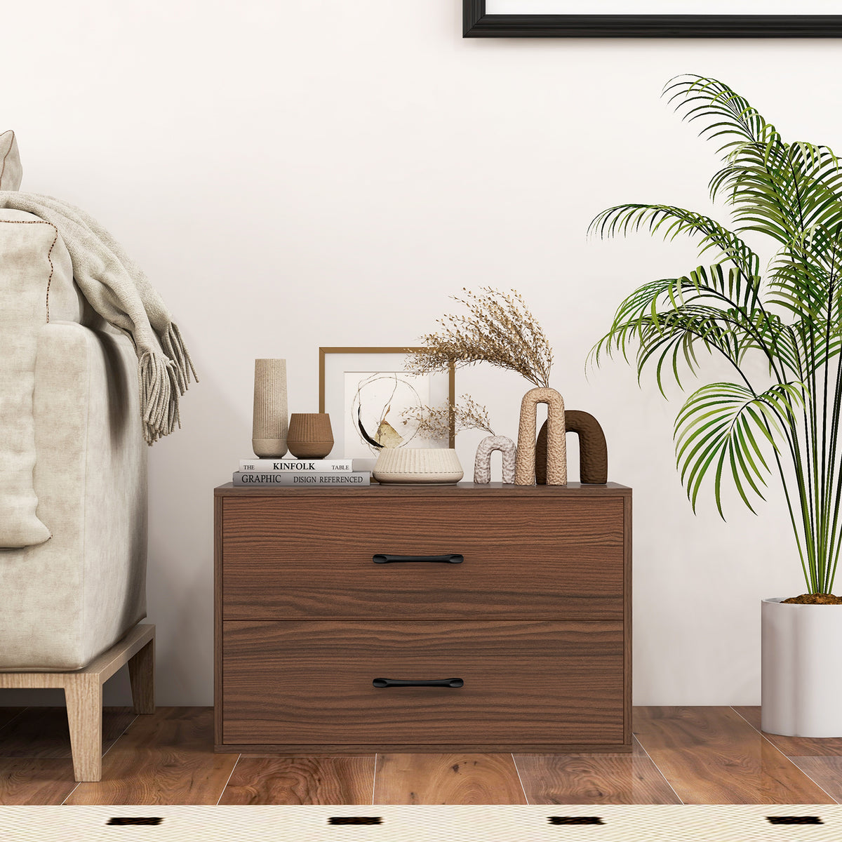 Stackable 2-Drawer Dresser with Anti-scratch Pads and Anti-tipping Devices-Walnut