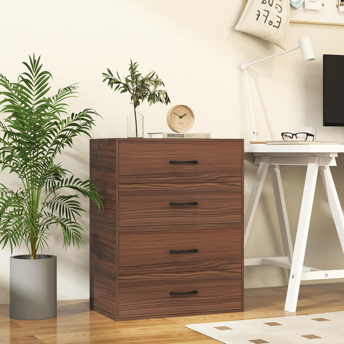 Stackable 2-Drawer Dresser with Anti-scratch Pads and Anti-tipping Devices-Walnut