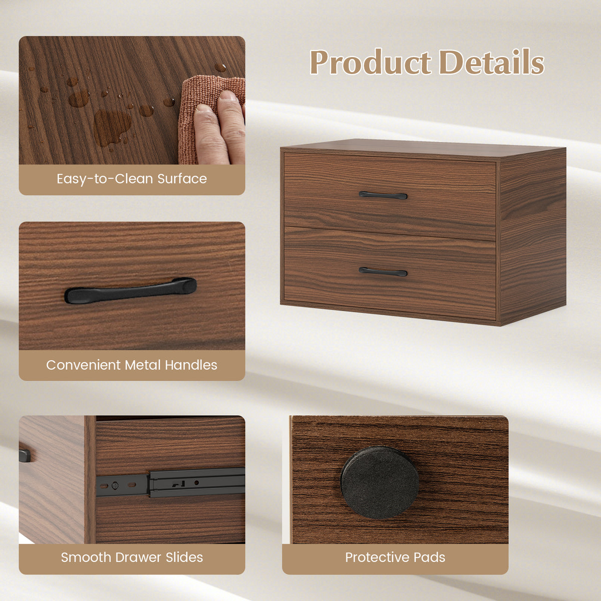 Stackable 2-Drawer Dresser with Anti-scratch Pads and Anti-tipping Devices-Walnut