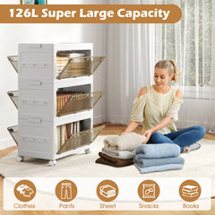 3-Tier/4-Tier Stackable Storage Bins with 3-Way-to-Open Drawers and Wheels-3-Tier