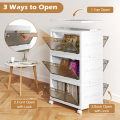 3-Tier/4-Tier Stackable Storage Bins with 3-Way-to-Open Drawers and Wheels-3-Tier
