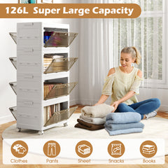 3-Tier/4-Tier Stackable Storage Bins with 3-Way-to-Open Drawers and Wheels-4-Tier