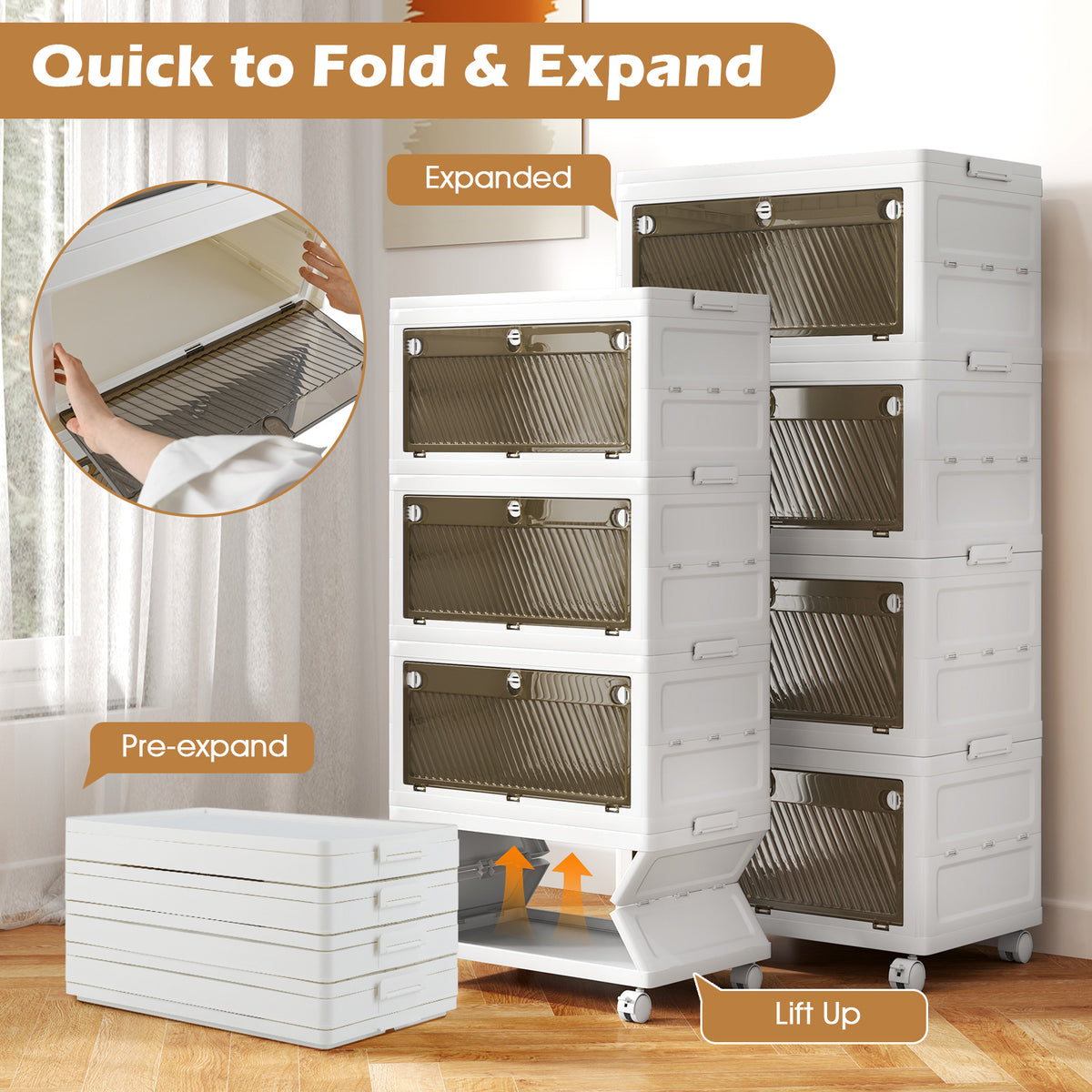 3-Tier/4-Tier Stackable Storage Bins with 3-Way-to-Open Drawers and Wheels-4-Tier