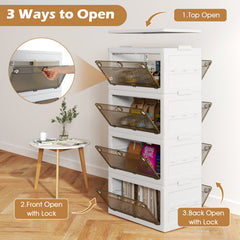 3-Tier/4-Tier Stackable Storage Bins with 3-Way-to-Open Drawers and Wheels-4-Tier