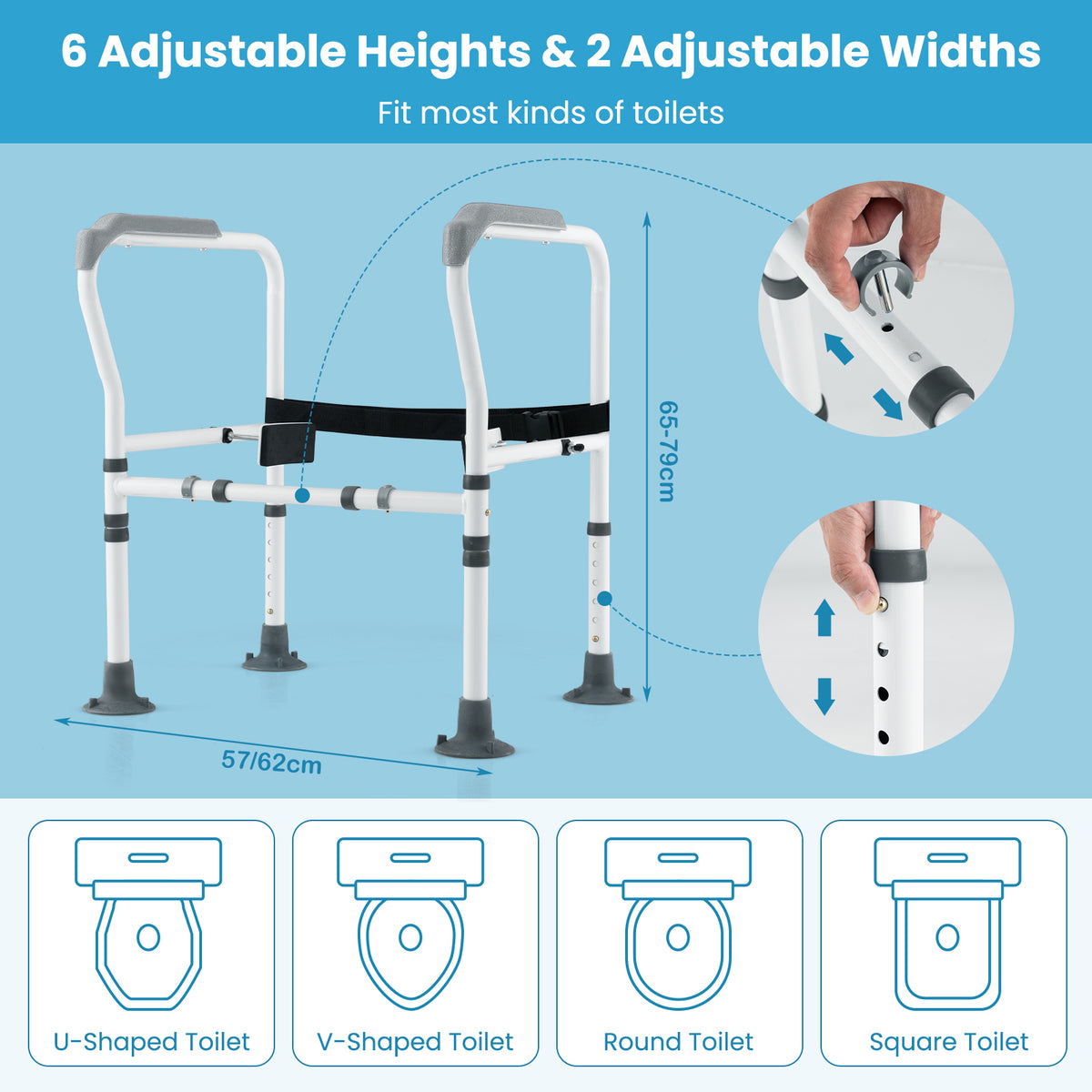 Stand Alone Toilet Safety Frame with Adjustable Height and Width-Grey