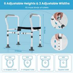 Stand Alone Toilet Safety Frame with Adjustable Height and Width-Grey