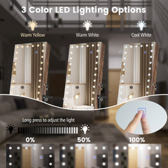 Lockable Jewelry Armoire Organizer with 3-Color Dimmable LED Full-Length Mirror-Brown