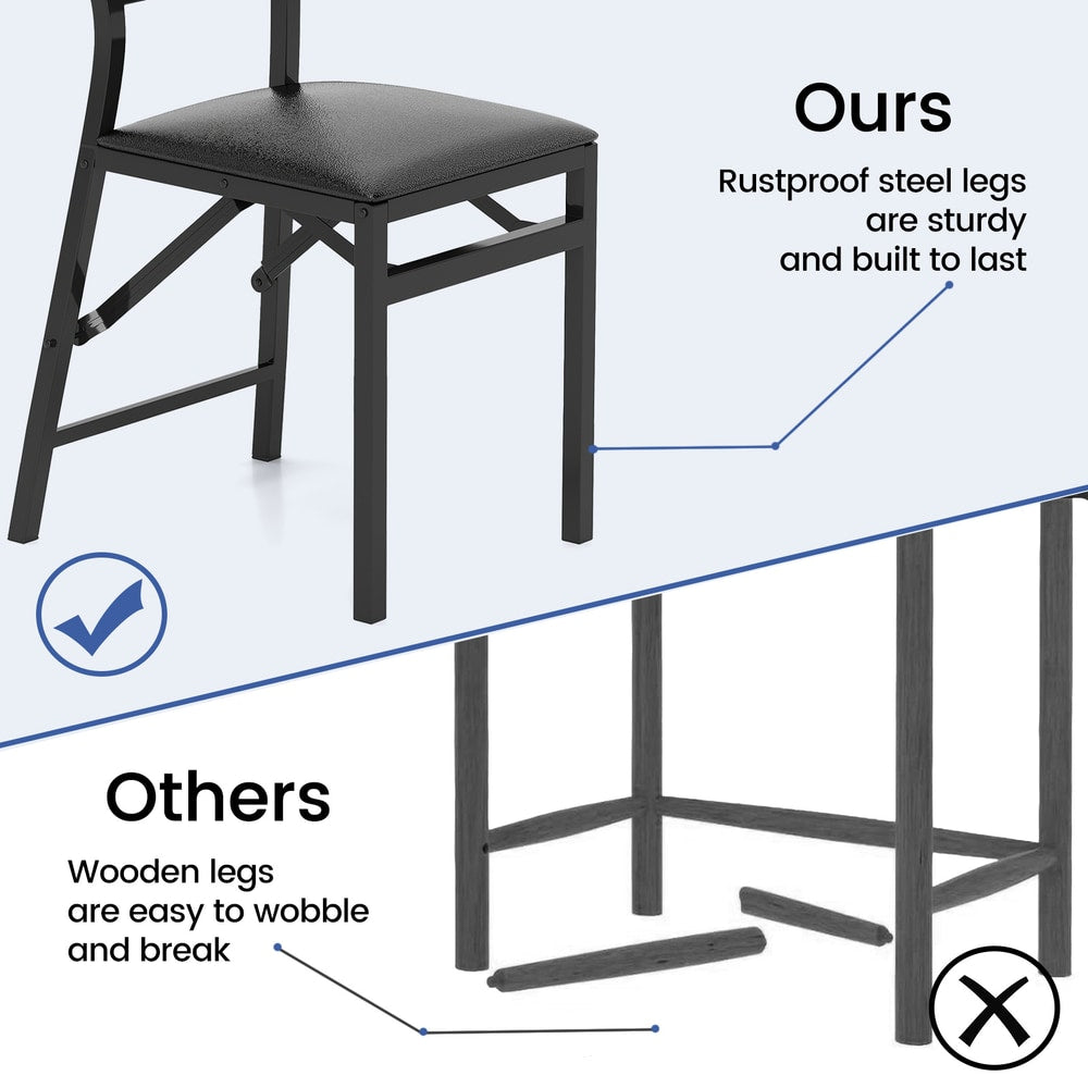 Comparison of steel folding chair legs versus wooden chair legs