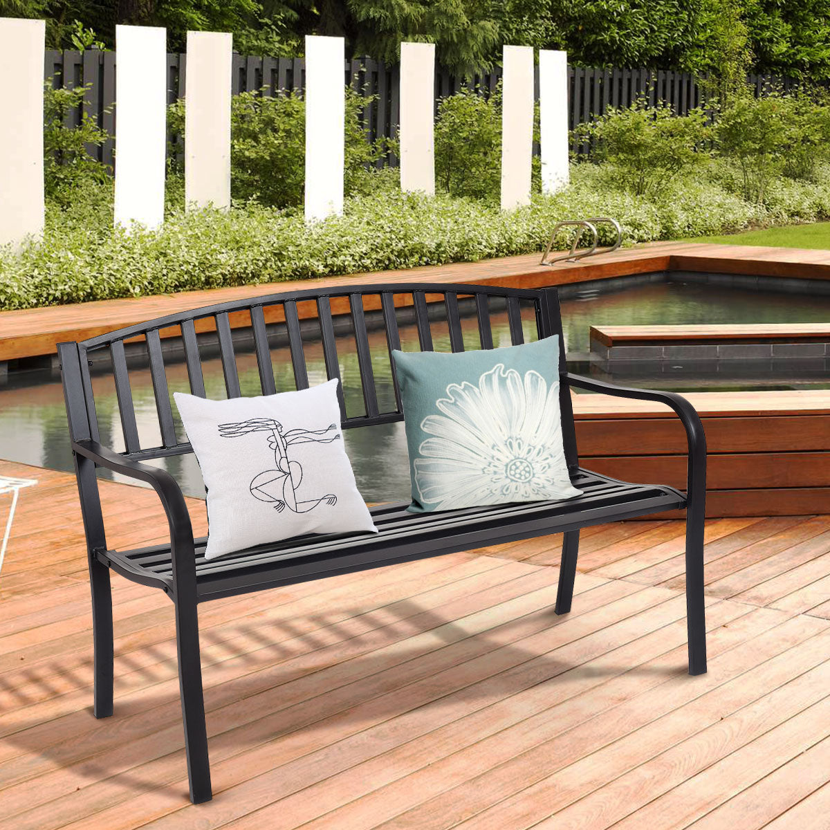 Steel Garden Bench Outdoor Patio Bench with Streak Design