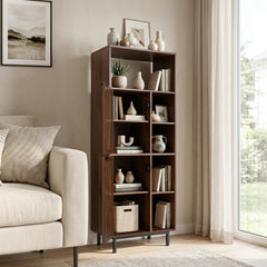 Storage Cabinet with 2 Rattan Doors and 5 Compartments-Brown
