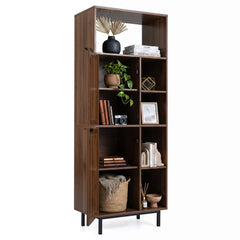 Storage Cabinet with 2 Rattan Doors and 5 Compartments-Brown