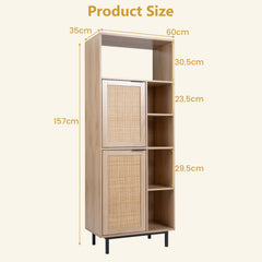 Storage Cabinet with 2 Rattan Doors and 5 Compartments-Natural