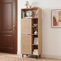 Storage Cabinet with 2 Rattan Doors and 5 Compartments-Natural