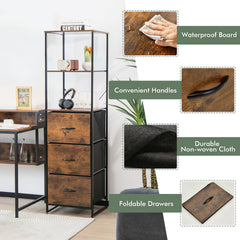 Storage Cabinet with 3 Drawers and 3-Tier Tall Shelf for Bedroom -Rustic Brown