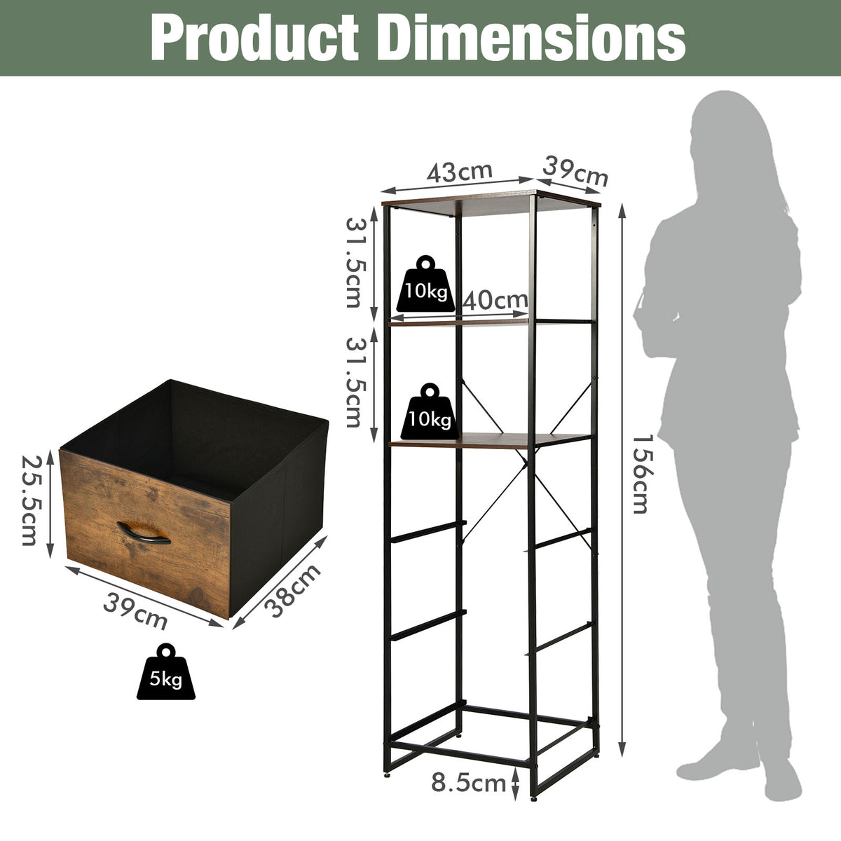 Storage Cabinet with 3 Drawers and 3-Tier Tall Shelf for Bedroom -Rustic Brown