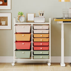 Storage Cart with 2-Size Drawer Rolling Cart Large Countertop Side Handles-Macaron