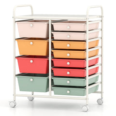 Storage Cart with 2-Size Drawer Rolling Cart Large Countertop Side Handles-Macaron