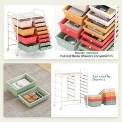 Storage Cart with 2-Size Drawer Rolling Cart Large Countertop Side Handles-Macaron
