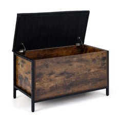 Storage Chest Industrial Shoe Bench with Faux Leather Padded Seat-Rustic Brown