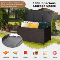 190L Deck Storage Box Patio Rattan Storage Container with 2 Wheels