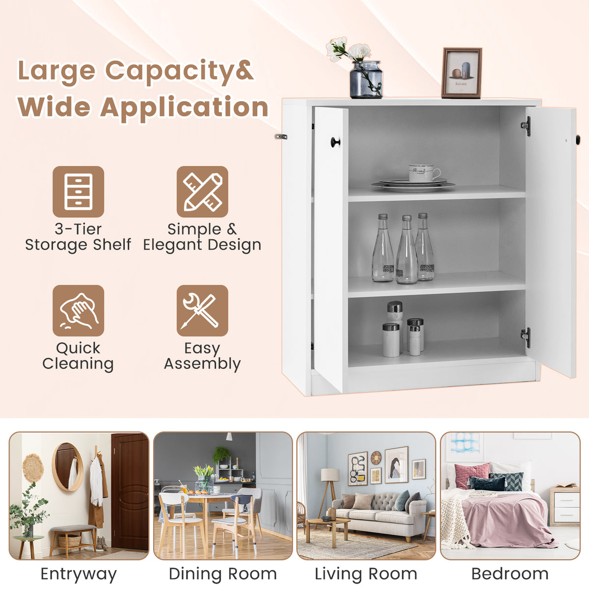 Storage Cabinet with 3 Shelves-White