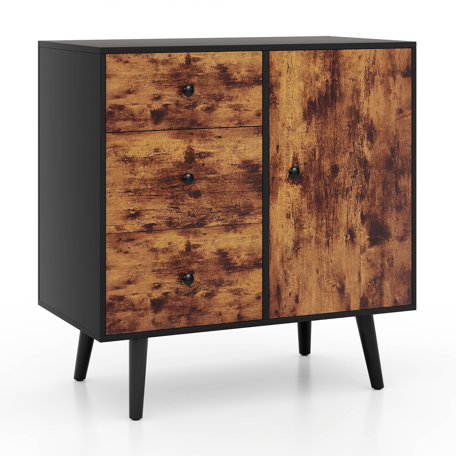 Storage Cabinet with 3 Drawer and 1 Side Cabinet-Rustic Brown