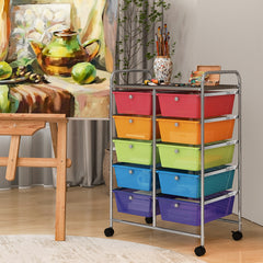 Storage Rolling Cart with 10-Drawer for Tools Scrapbook Paper Organising-Rainbow