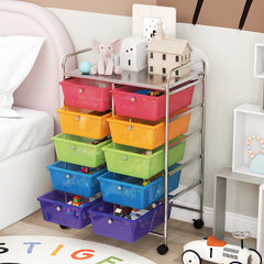 Storage Rolling Cart with 10-Drawer for Tools Scrapbook Paper Organising-Rainbow