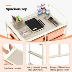 Storage Rolling Cart with 10-Drawer for Tools Scrapbook Paper Organising-Soft Peach